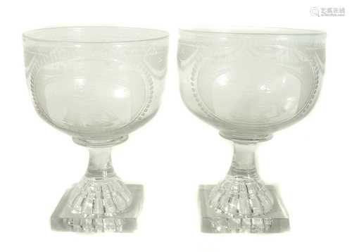 Pair of Sunderland Bridge glass rummers,