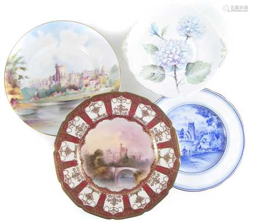 Four hand-painted plates