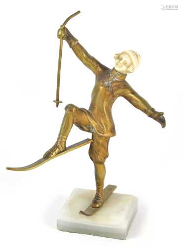 Bronze and Ivory Figure of a Skier Style of Solange Bertrand...