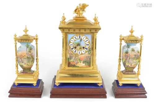 19th French three-piece clock garniture