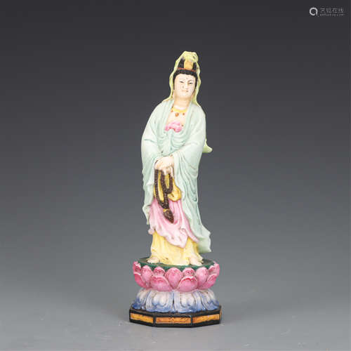 A Famille Rose Standing Guanyin