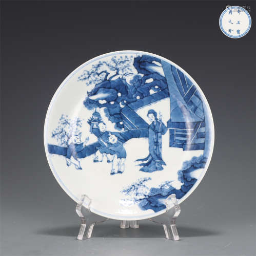 A Blue and White Figural Plate Kangxi Dynasty Style
