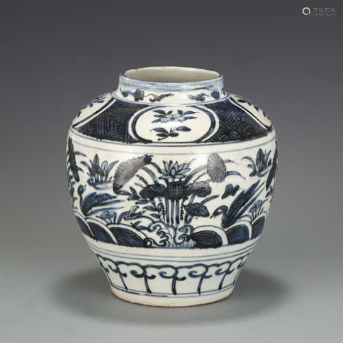 A Blue and White Lotus Pond Jar