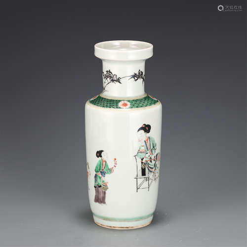 A Famille Verte Long Eliz Mallet Vase