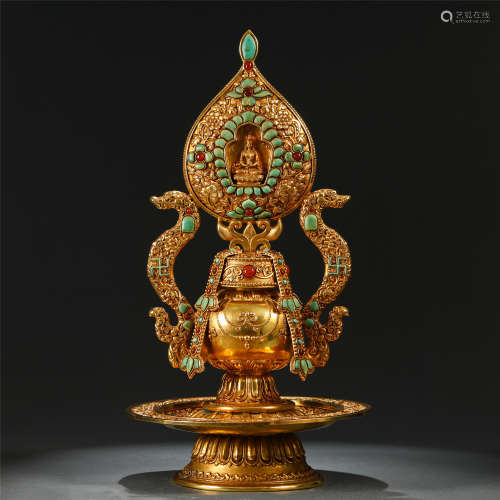 A Turquoise Inlaid Gilt-bronze Ritual Vessel