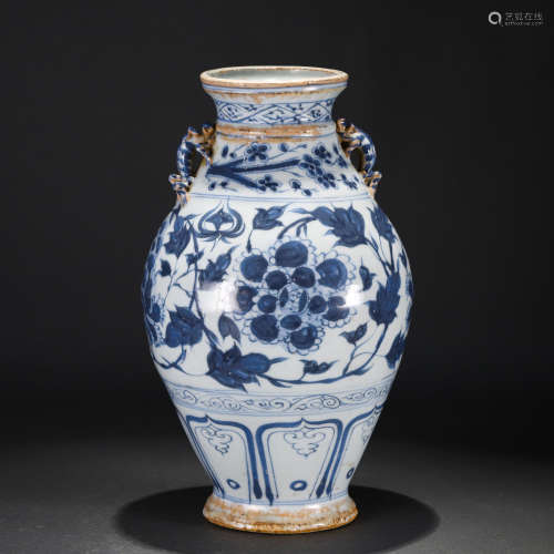 A Blue and White Peony Scrolls Zun Vase