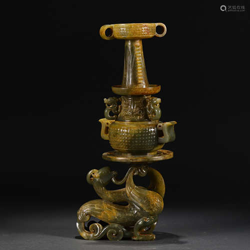 A Carved Celadon Jade Lamp