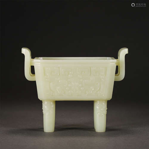 A Carved White Jade Ding