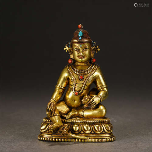 A Gems Inlaid Gilt-bronze Seated Jambhala