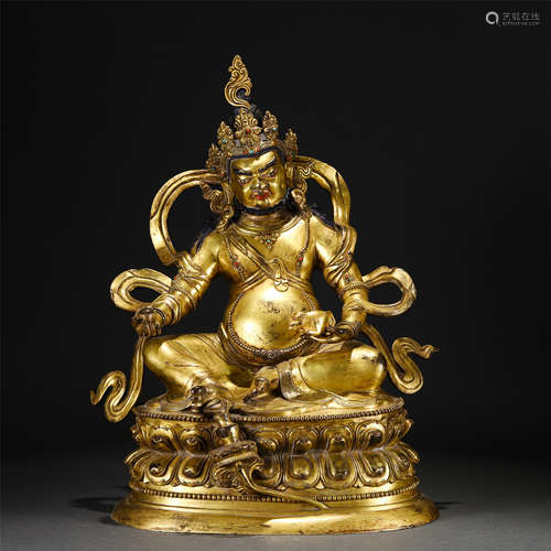 A Hardstones Inlaid Gilt-bronze Jambhala