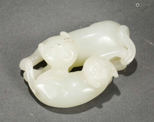 A Carved White Jade Double Badgers