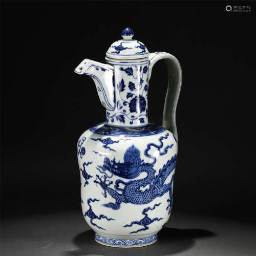 A Blue and White Dragon Ewer