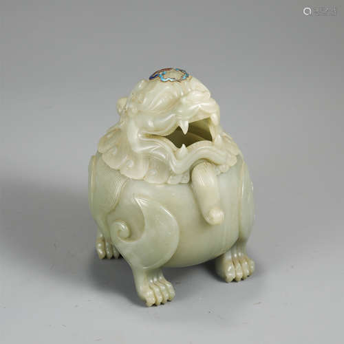 A Carved White Jade Censer Luduan