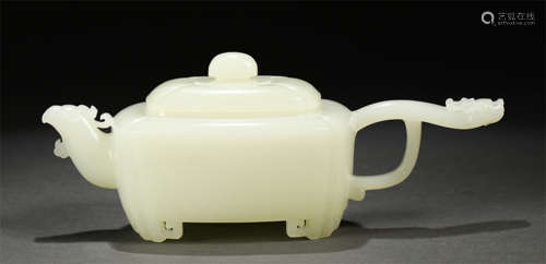 A Fine Carved White Jade Teapot