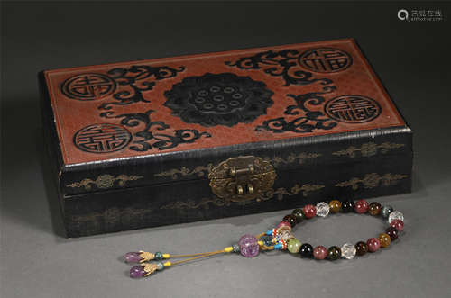 A Tourmaline Prayer Beads with Lacquer Box