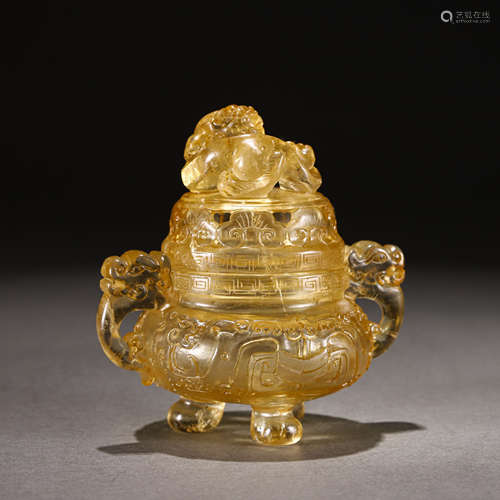 A Carved Quartz Tripod Censer