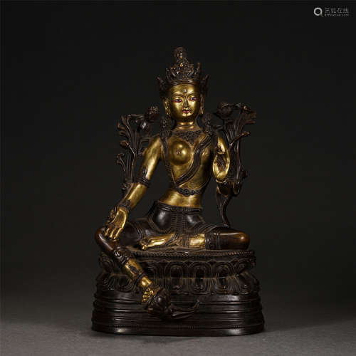 A Gilt-bronze Seated Green Tara