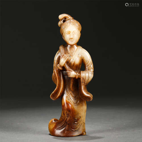 A Carved Creamy Jade Standing Beauty