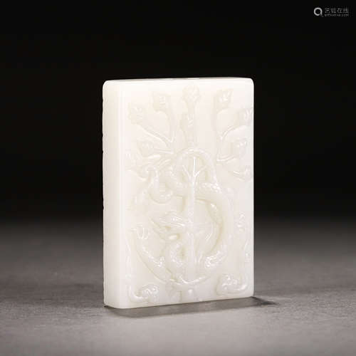 A Carved White Jade Panel