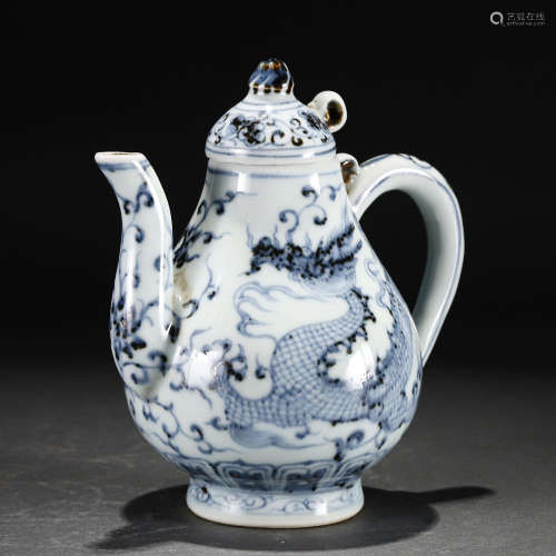 A Blue and White Dragon Ewer