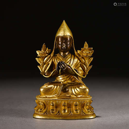 A Tibetan Gilt-bronze Tsong Khapa