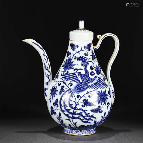 A Blue and White Phoenix Ewer