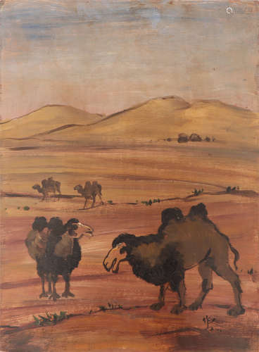 A Chinese Painting of Camels and Desert