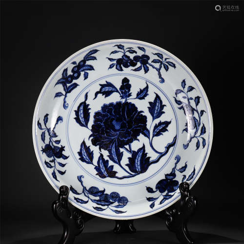 A Blue and White Peony Dish