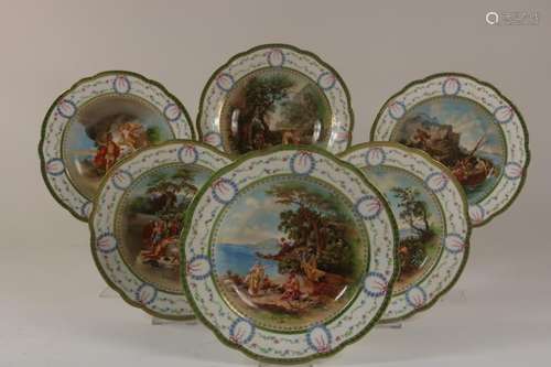 Serie van 6 Sevres-stijl borden