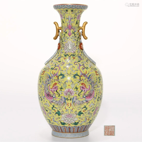 A Famille Rose Lantern Vase Qianlong Mark