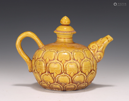 A Carved Yellow Glazed Teapot