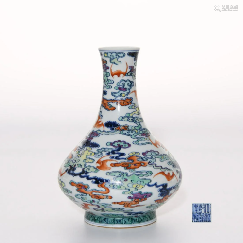 A Doucai Glazed Bats Vase Qianlong Mark