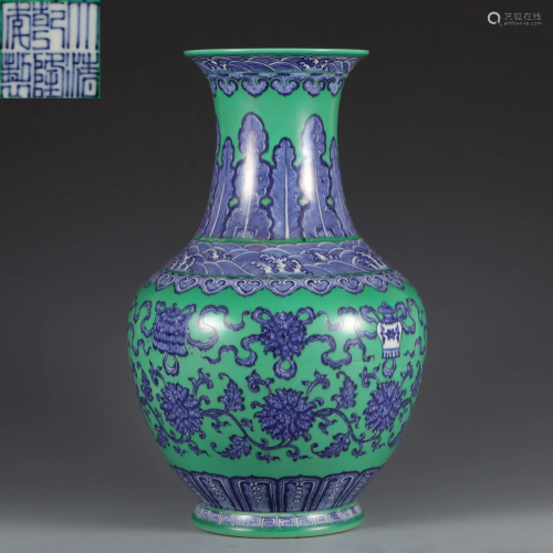 A Green Ground and Underglaze Blue Vase