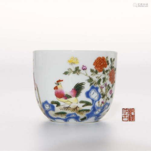 A Famille Rose Chicken Cup Qianlong Mark