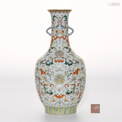 A Famille Rose and Gilt Floral Vase Qianlong Mark