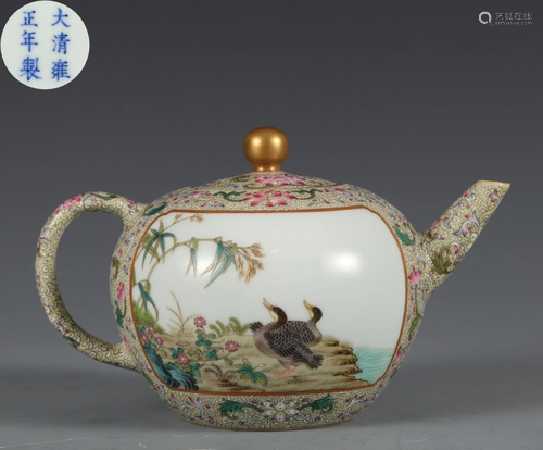 A Famille Rose Floral and Birds Teapot