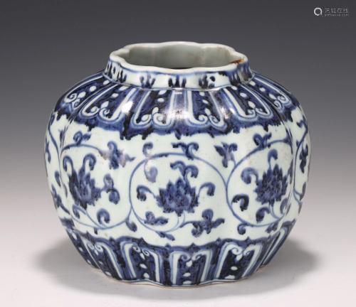A Blue and White Lotus Scrolls Jar