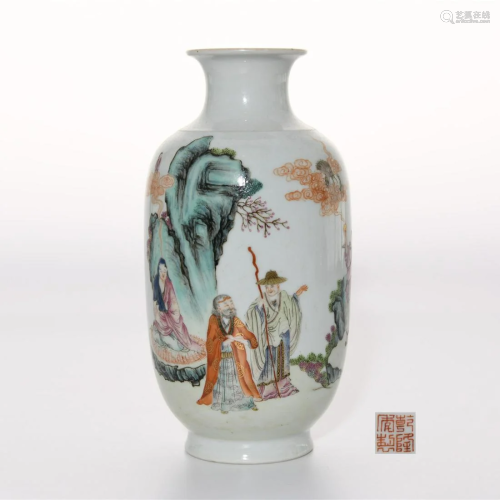 A Famille Rose Figural Lantern Vase Qianlong Mark