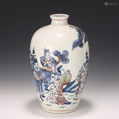 An Underglaze Blue and Copper Red Figural Vase