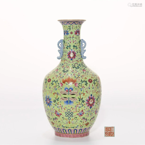 A Famille Rose Floral Scrolls Vase Jiaqing Mark