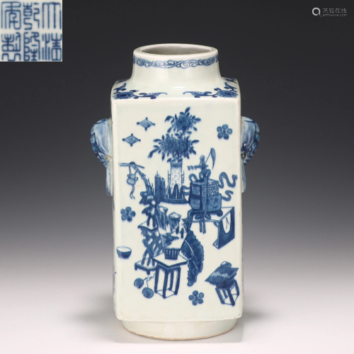 A Blue and White Squared Vase