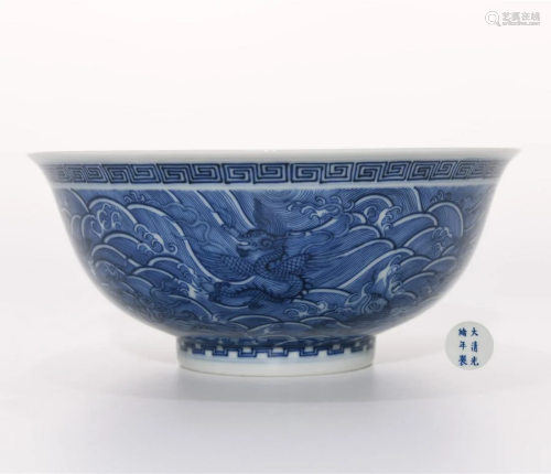 A Blue and White Beast Bowl Guangxu Mark