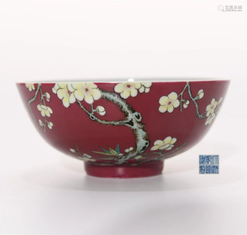 A Falangcai Plum Blossoms Bowl Qianlong Mark