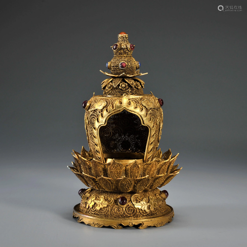 A Gilt-bronze Stupa Shaped Niche