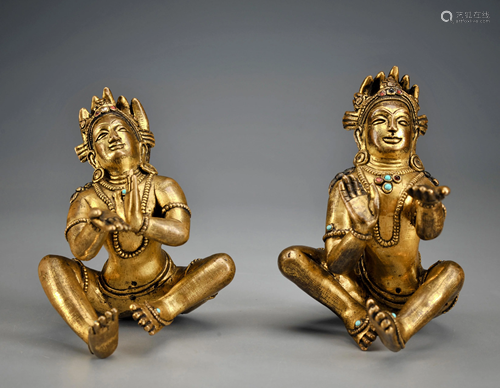 Pair Gilt-bronze Nagaraja