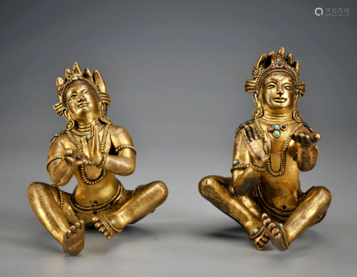 Pair Gilt-bronze Nagaraja