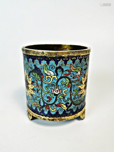 A CLOISONNE ENAMEL BRONZE BRUSHPOT.BITONG.QING …