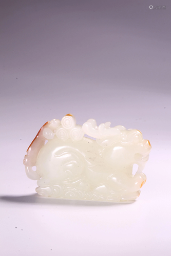 A CARVED WHITE JADE BEAST.QING PERIOD