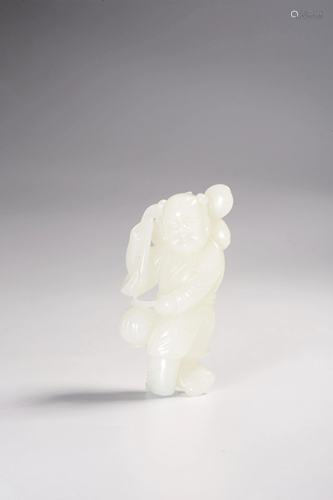 A CARVED WHITE JADE BOY.QING PERIOD