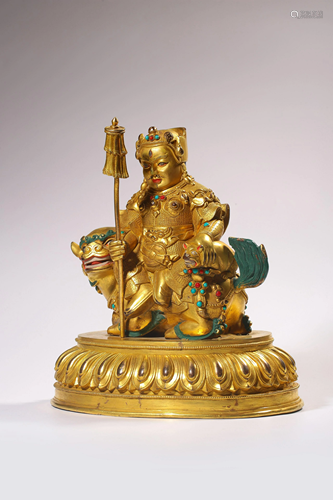 A GILT-BRONZE FIGURE OF VAISRAVANA.QING PERIOD